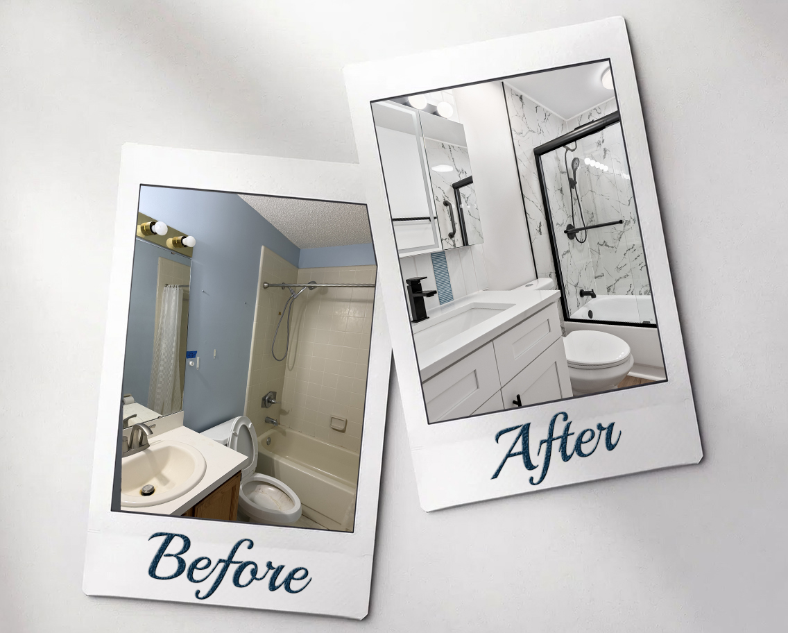Complete bathroom renovation before and after
